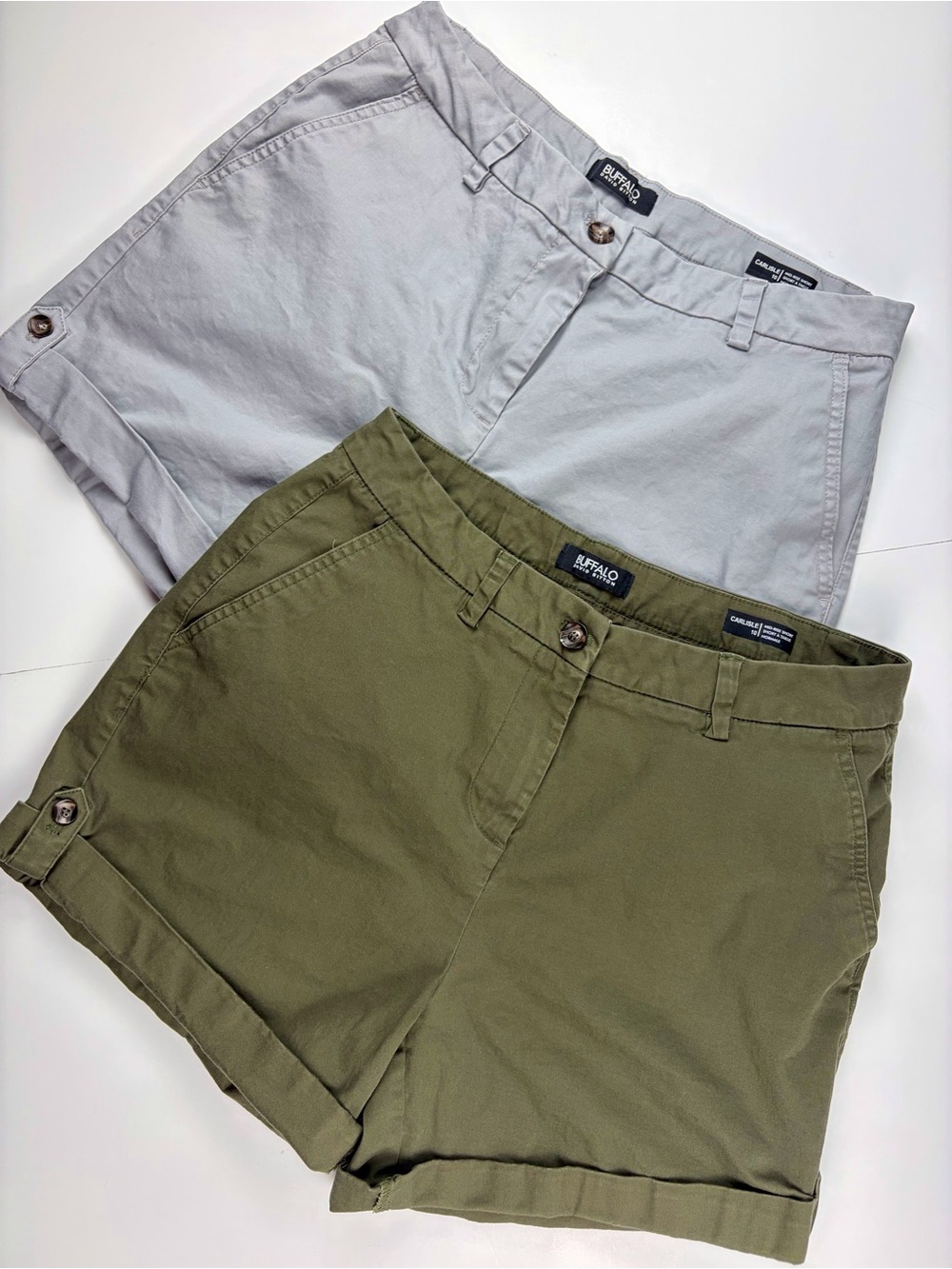 Buffalo David Bitton Shorts Olive Grey Chino Roll Up Carlisle Sz 10, 2 Pair
